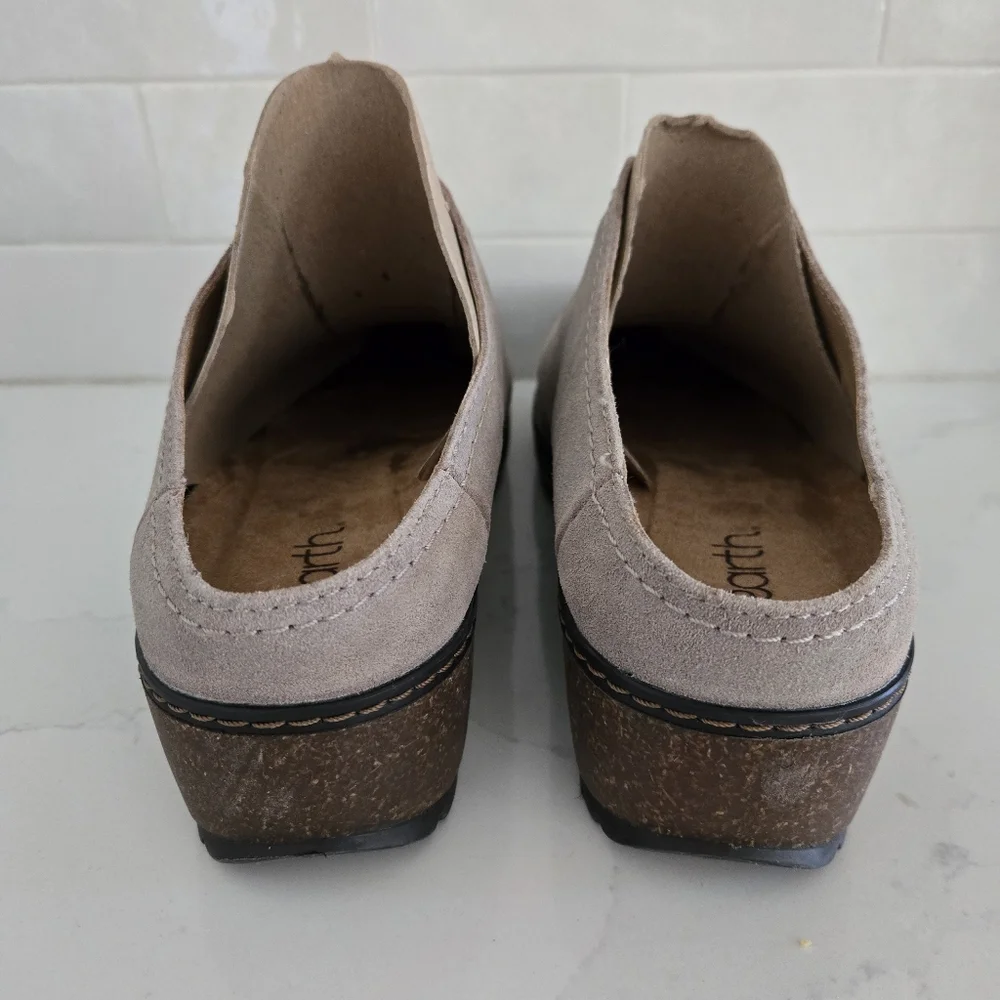 NEW Earth Kolia Round Toe Slip-on Casual Clogs Gray Suede Brown Leather Cork 9 - Picture 7 of 10